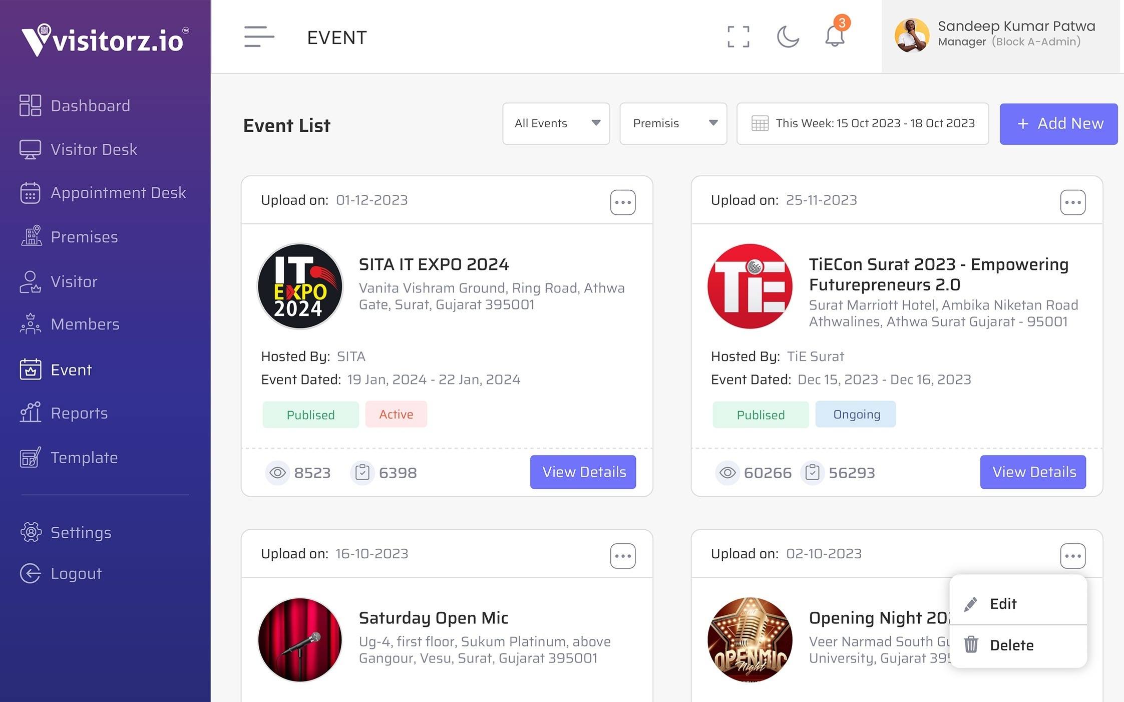 Visitorz event visitor management dashboard interface